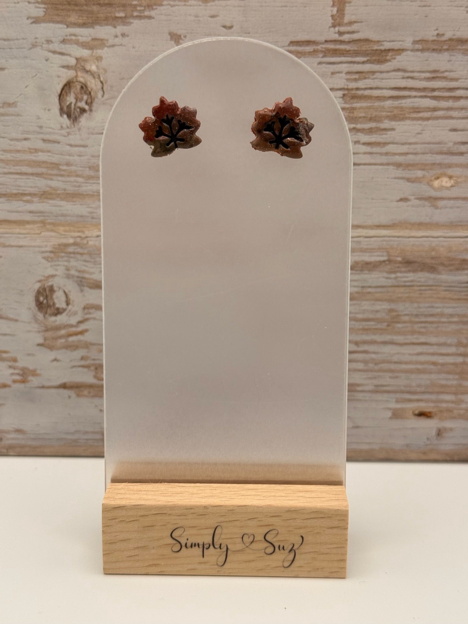 Rustic Maple Leaf Stud Earrings - Stamped Detail