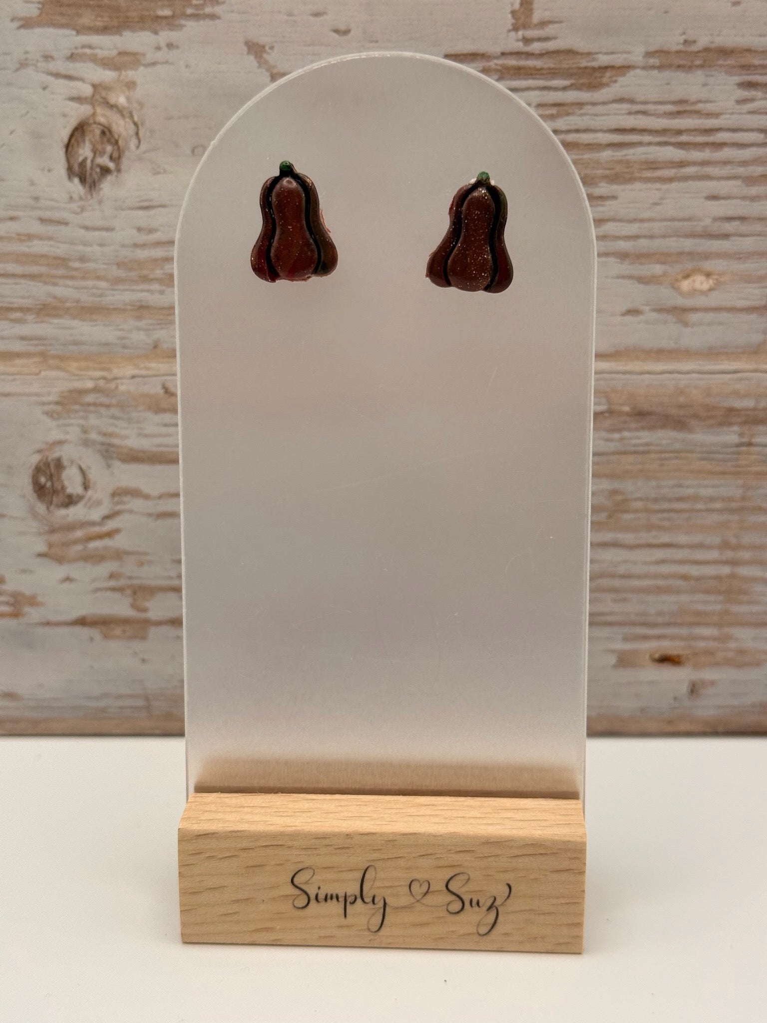 Brown Glitter Gourd Stud Earrings