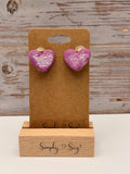 Pink Conversation Heart Studs - Miss You & My Bae