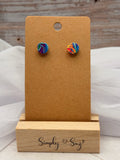Rainbow Marble Swirl Round Stud Earrings
