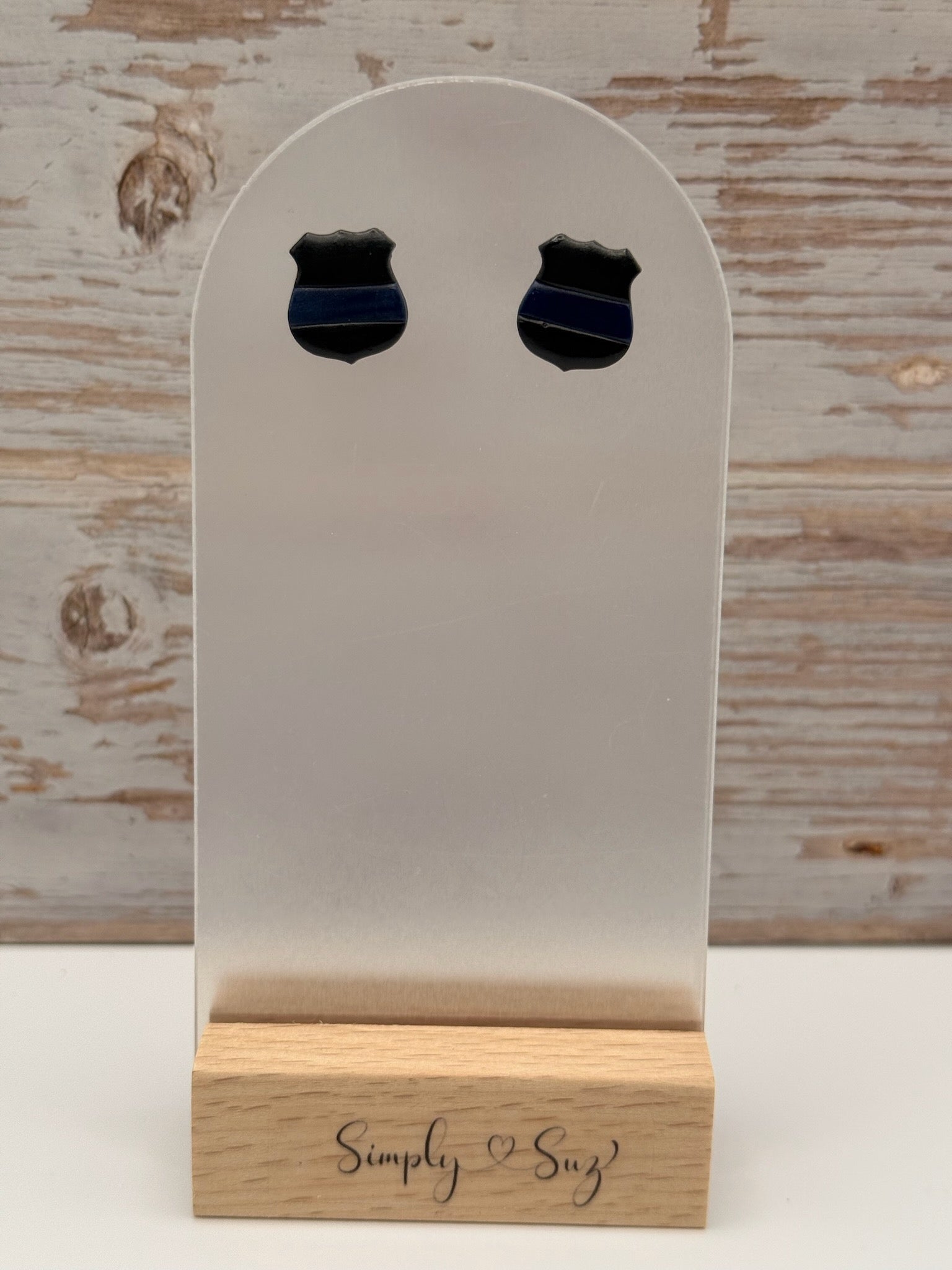 Thin Blue Line Police Badge Stud Earrings