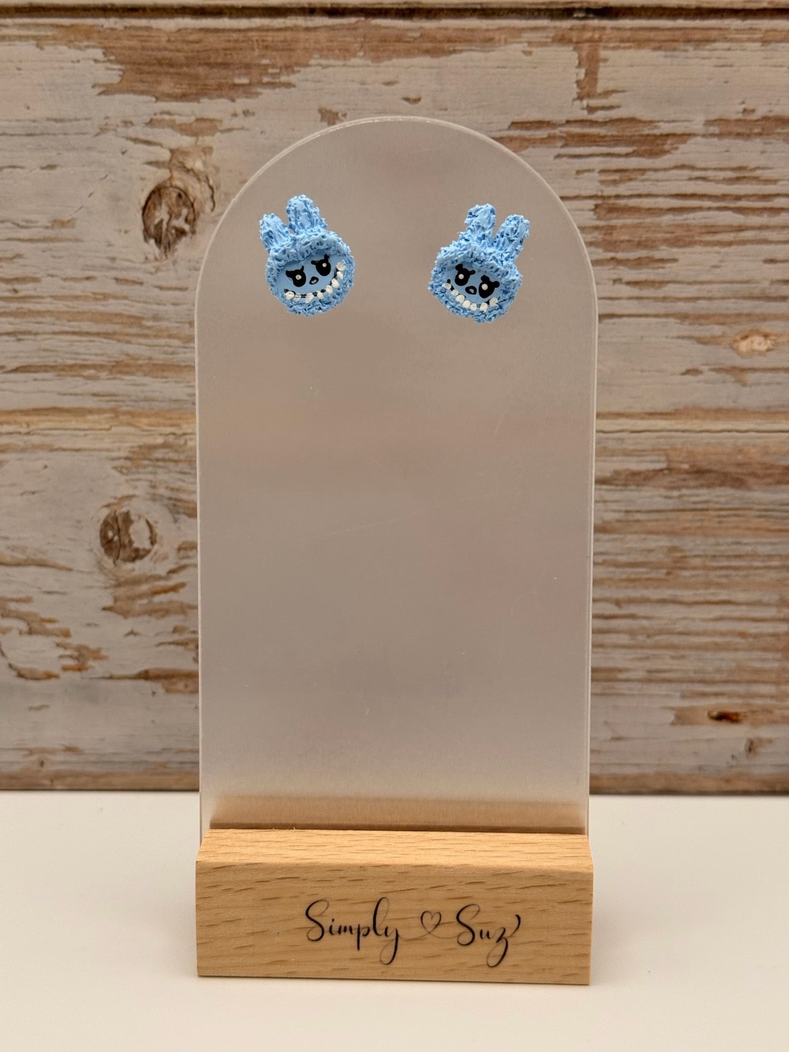 Blue Crochet Bunny Stud Earrings