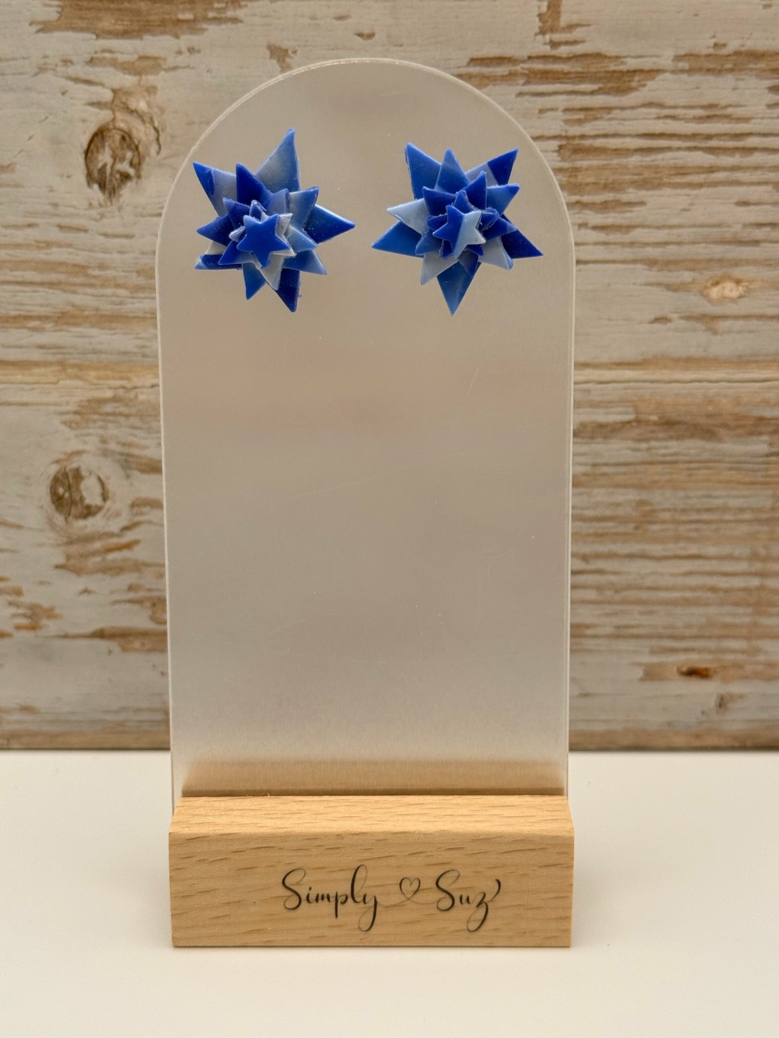 Blue Origami Star Stud Earrings