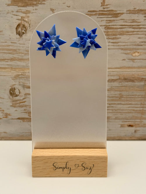 Blue Origami Star Stud Earrings