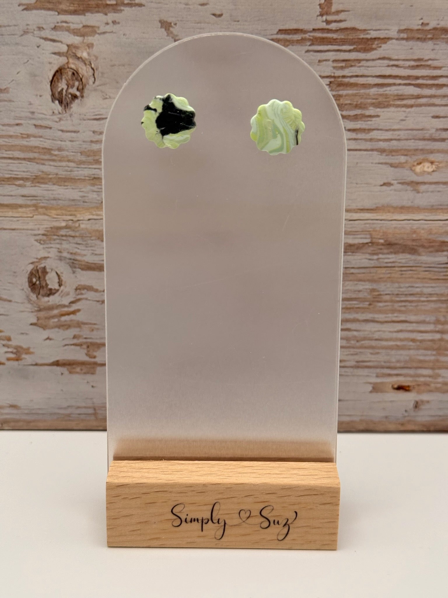 Green & Black Marble Scalloped Stud Earrings