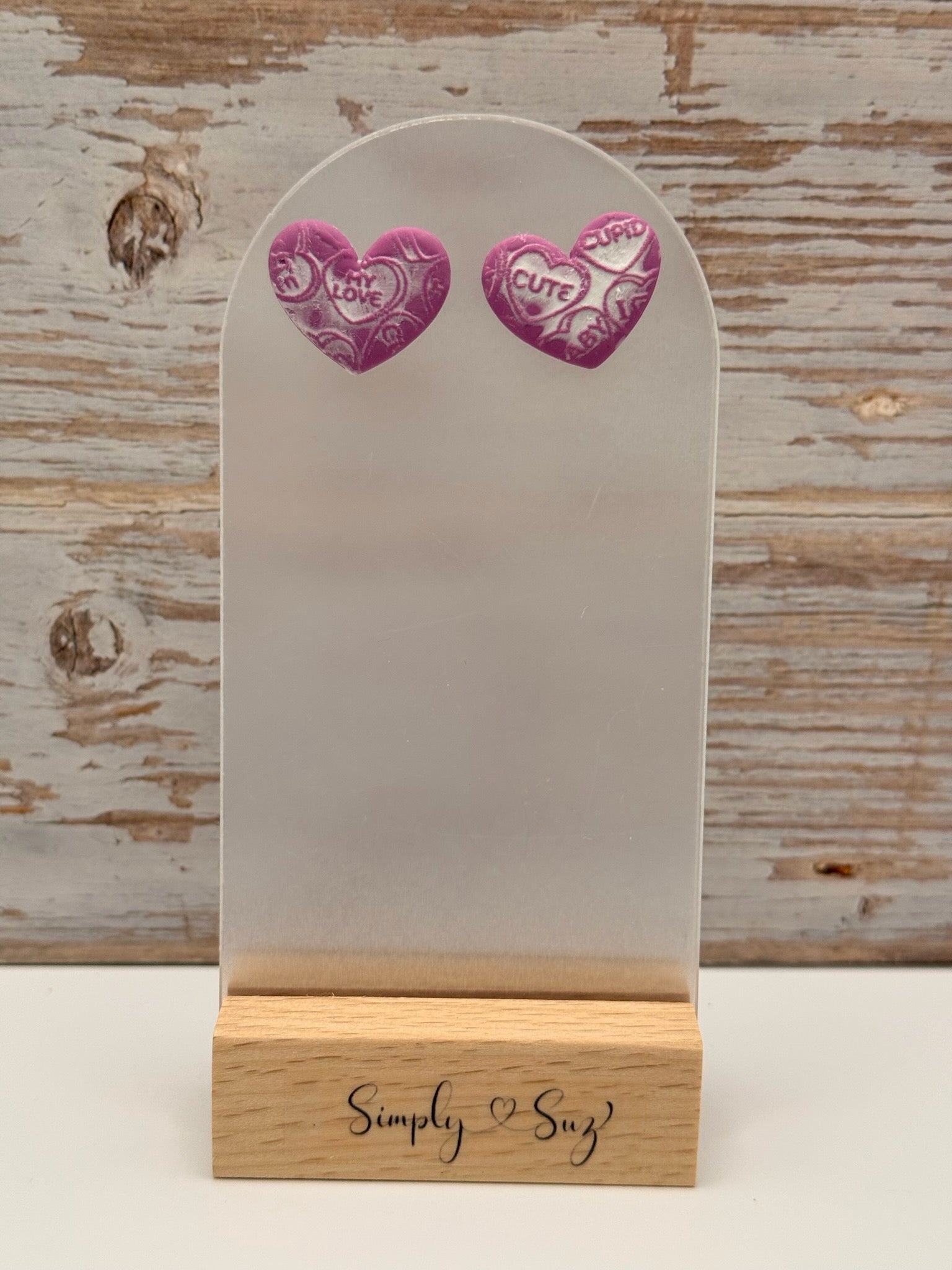 Pink Conversation Heart Studs - Love & Cupid