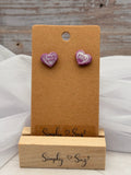 Purple Conversation Heart Studs - True Love & I Love U