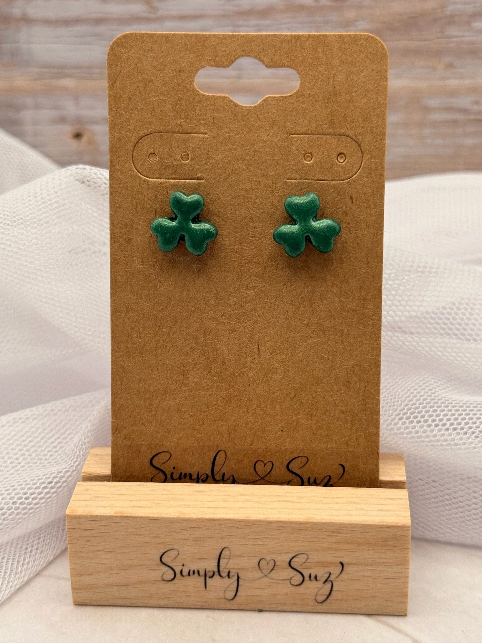 Matte Green Shamrock Stud Earrings