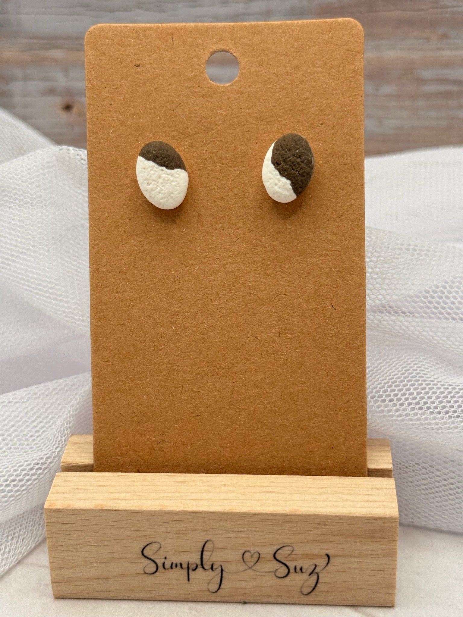 Cookies & Cream Two-Tone Oval Stud Earrings