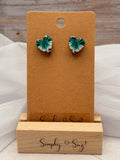Green Marble Swirl Heart Stud Earrings