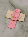 Pink Daisy Gold Leaf Clay Bookmark