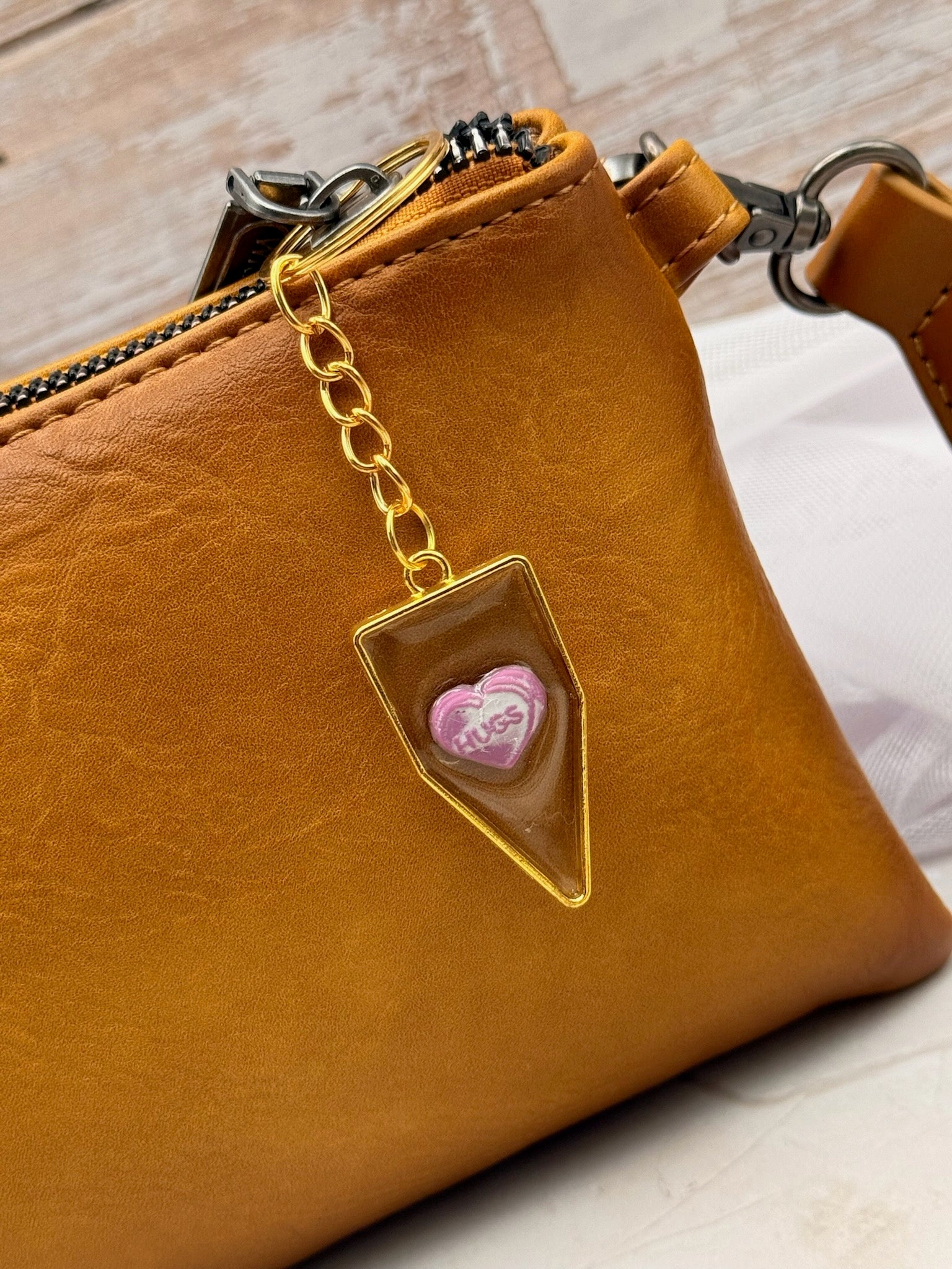 Pink Rose Heart Charm Keychain