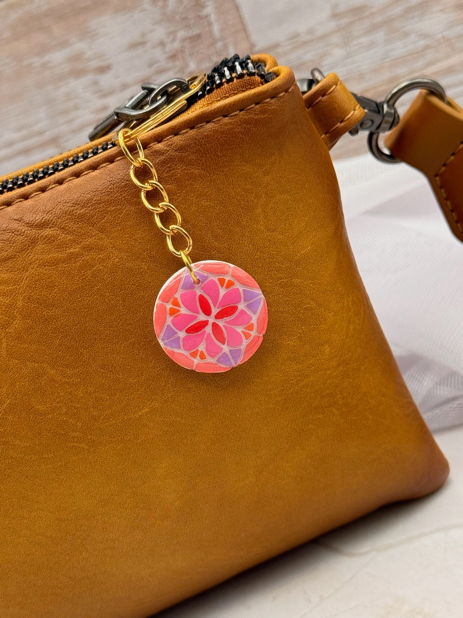 Pink Flower Mandala Resin Keychain