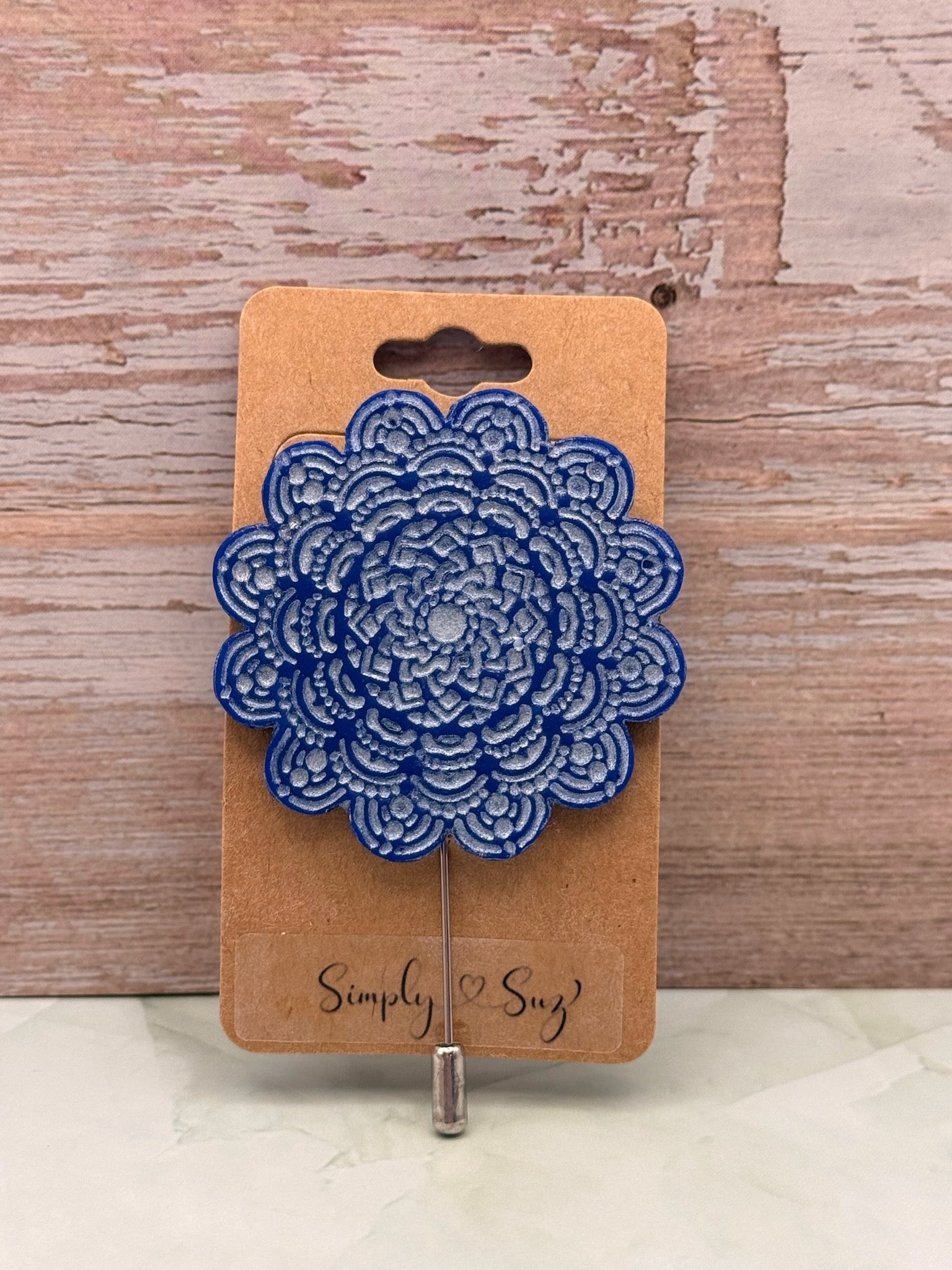 Blue Mandala Flower Clay Keychain