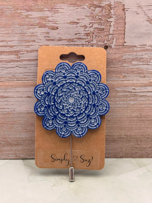 Blue Mandala Flower Clay Keychain