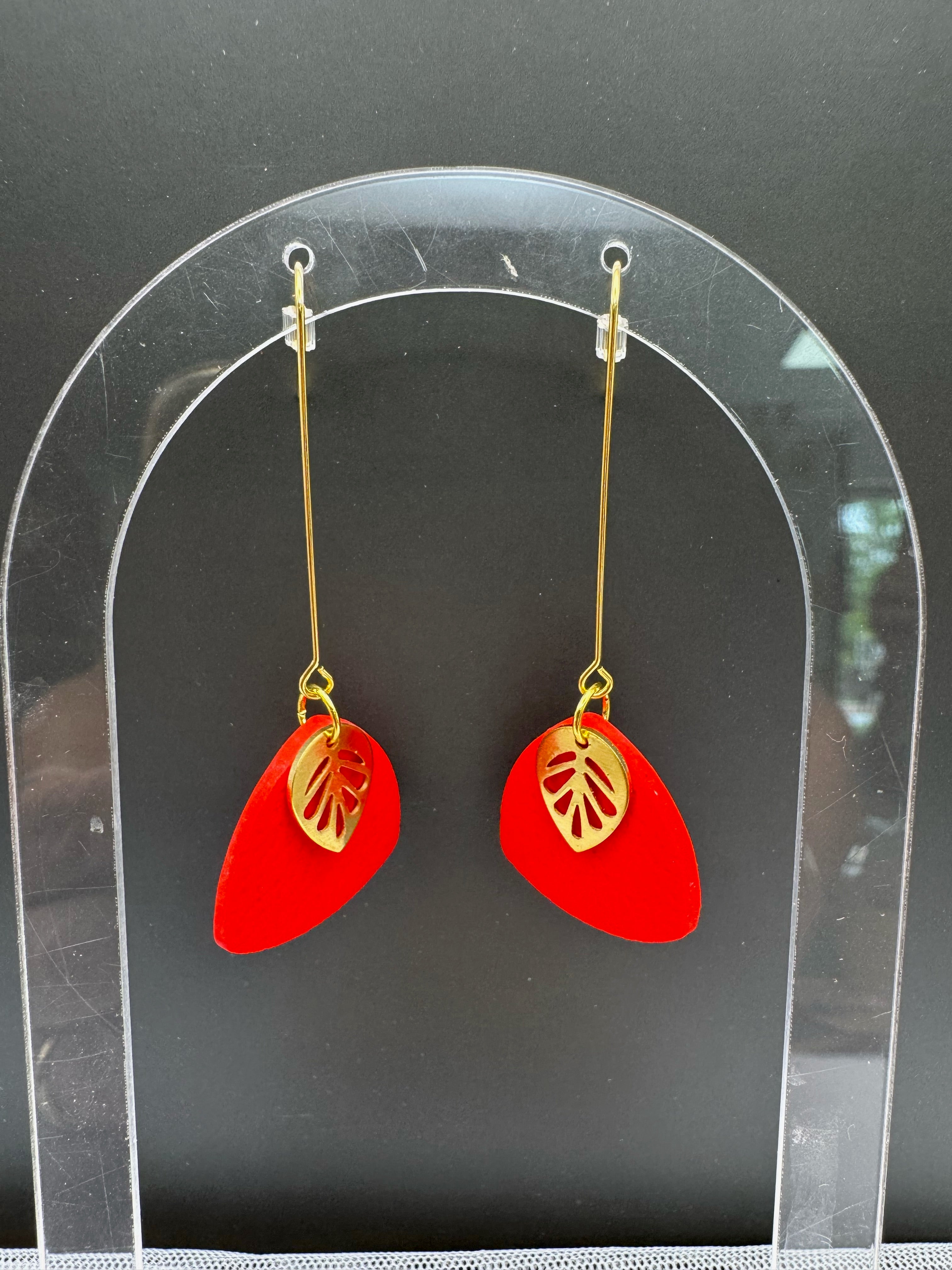 Scarlet Leaf Drop Earrings