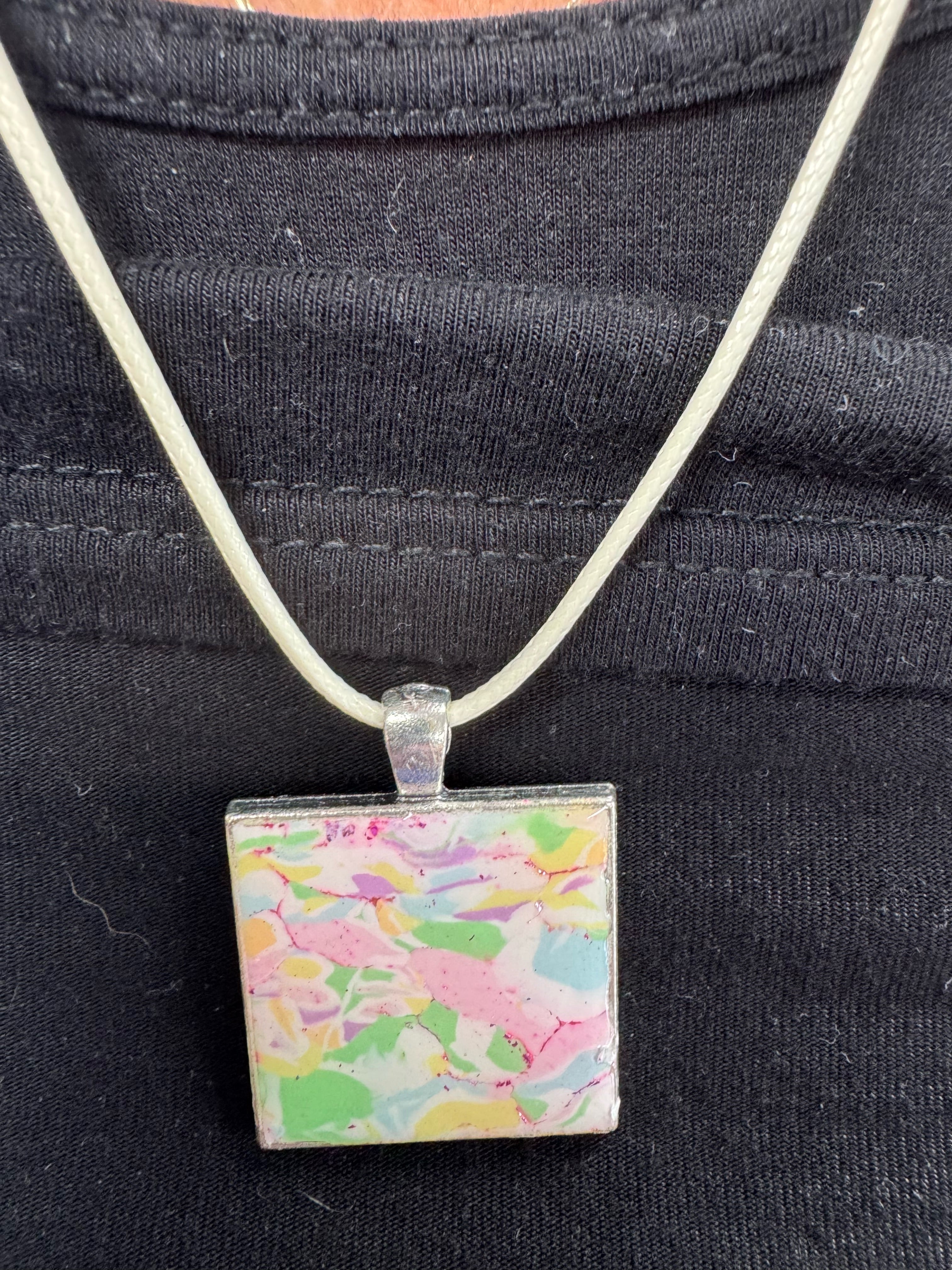 Pastel Dreamscape Square Pendant Necklace