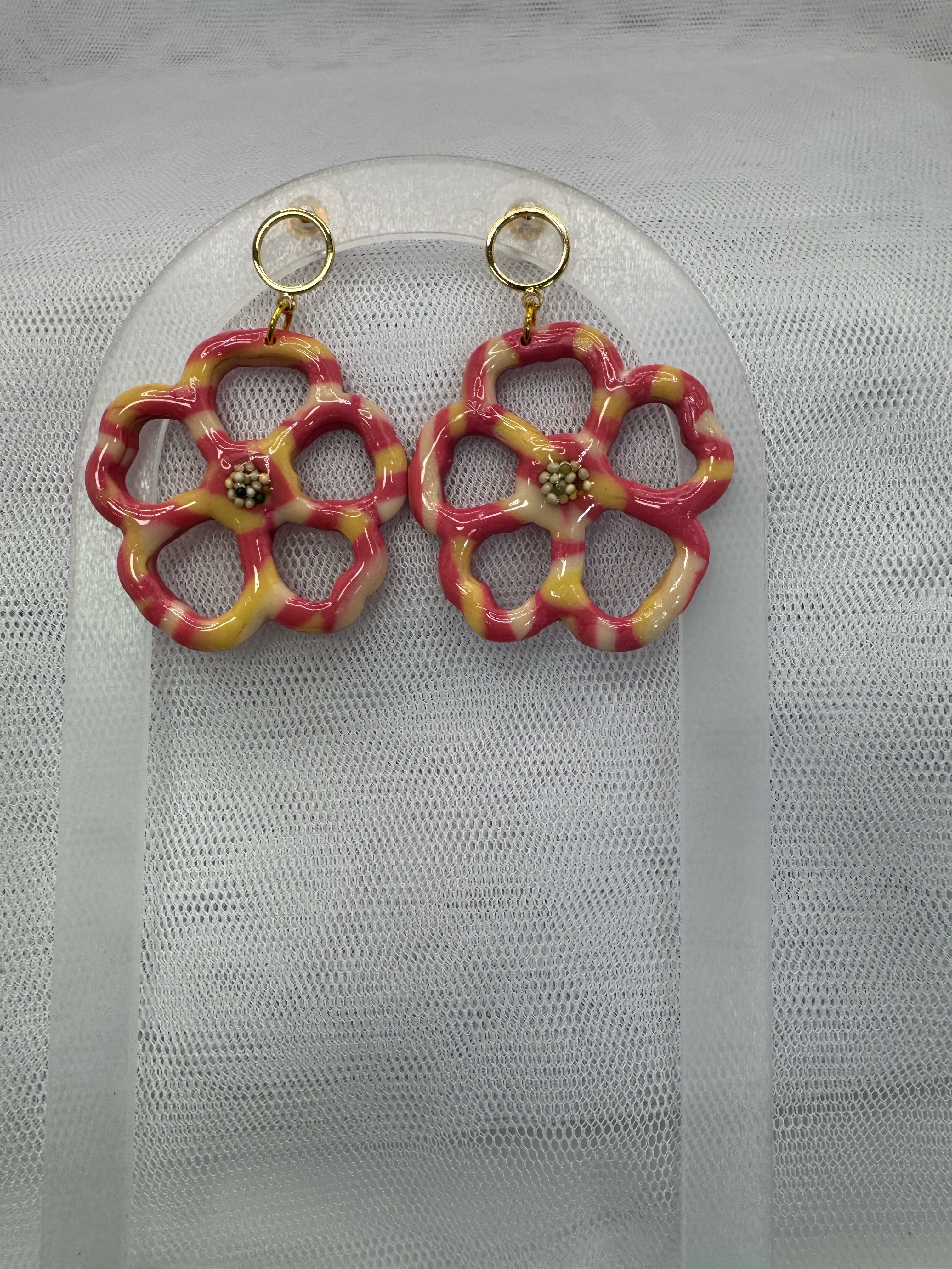 Sunset Petal Striped Flower Hoops