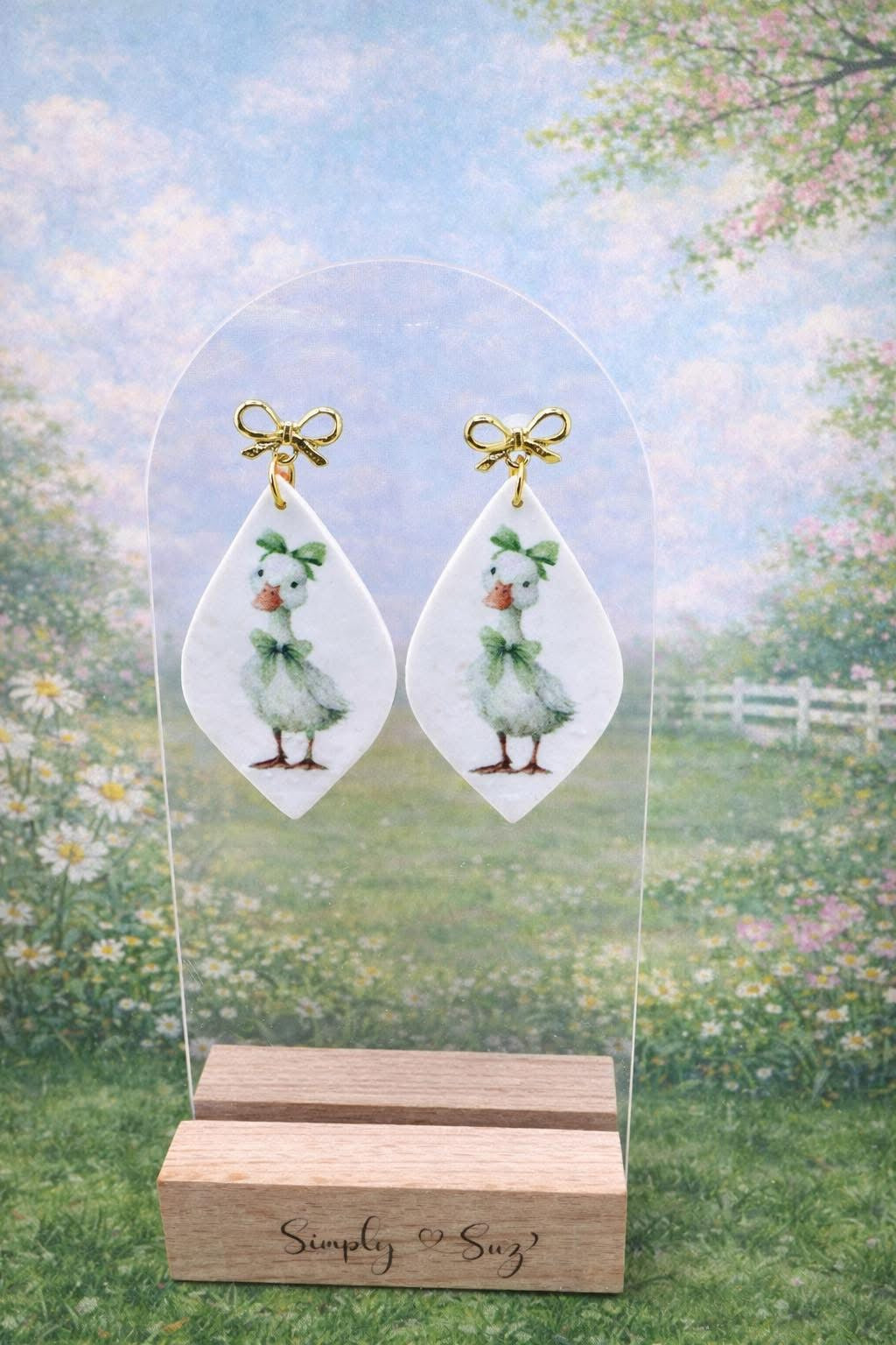 Bow‑Tied Duckling Earrings