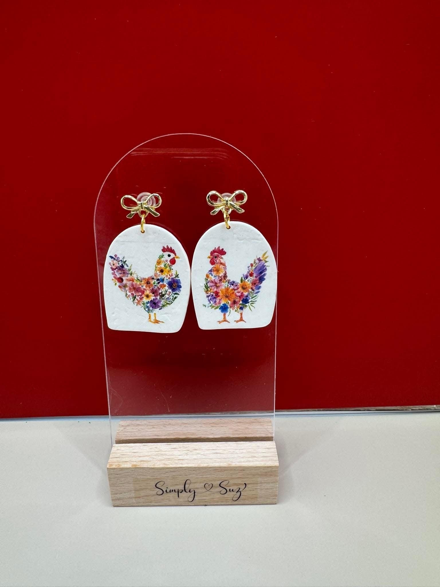 Garden Rooster Bow Earrings