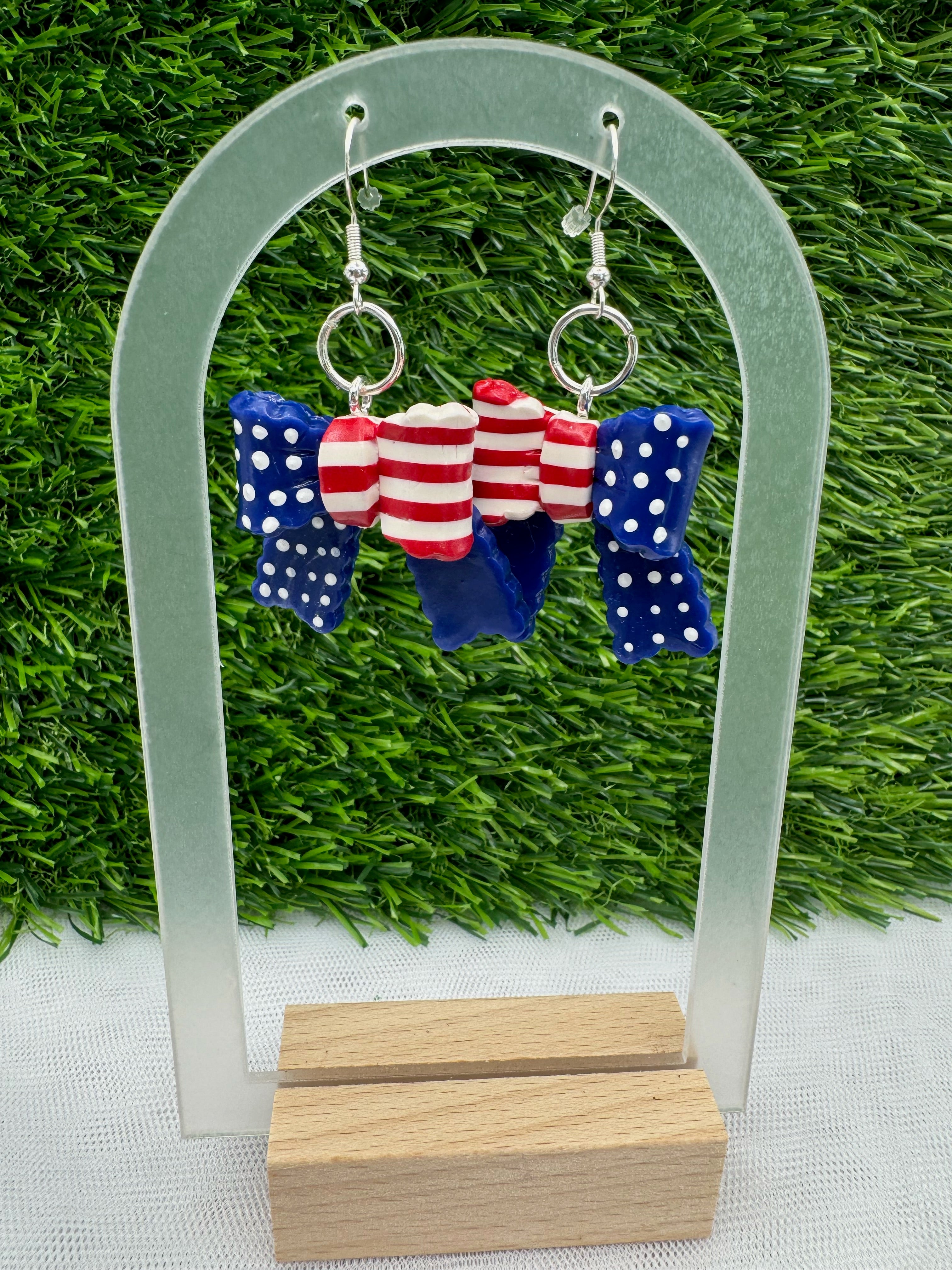 Patriotic Candy Bow Earrings