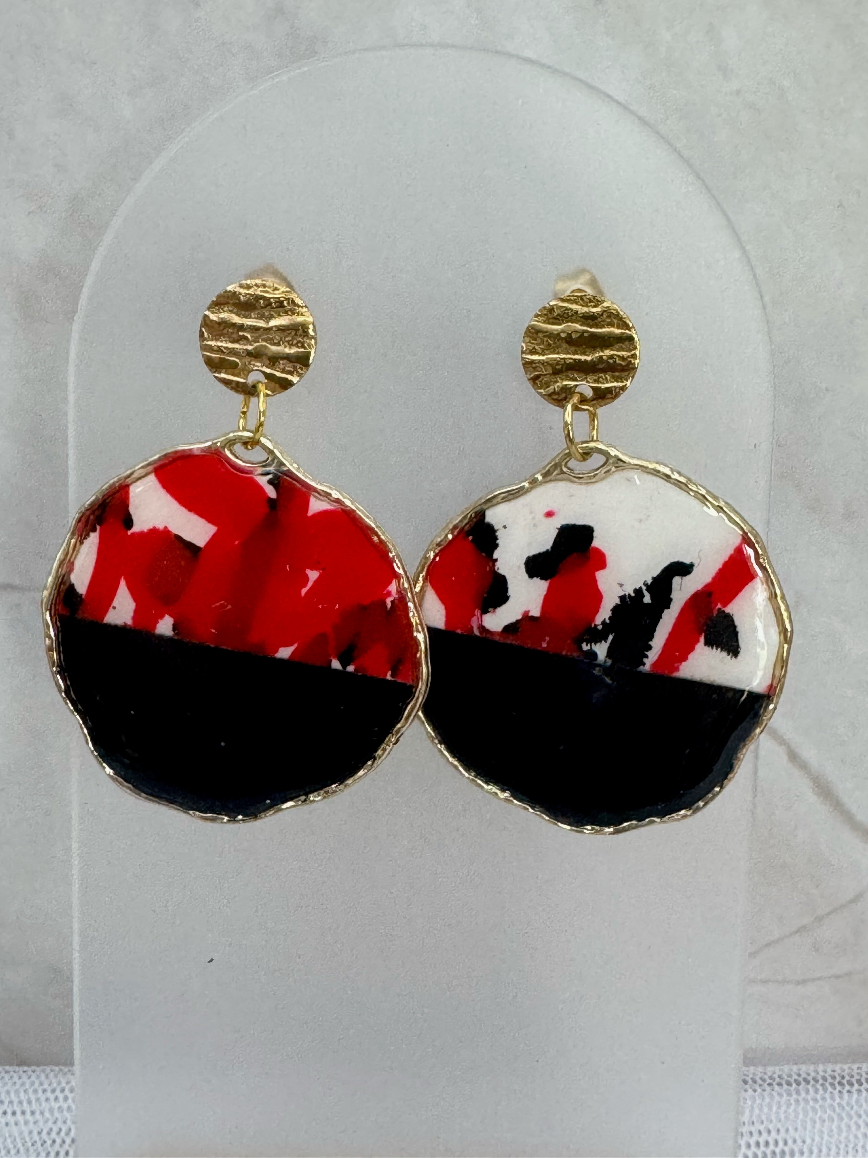 Midnight Abstract Split‑Circle Statement Earrings