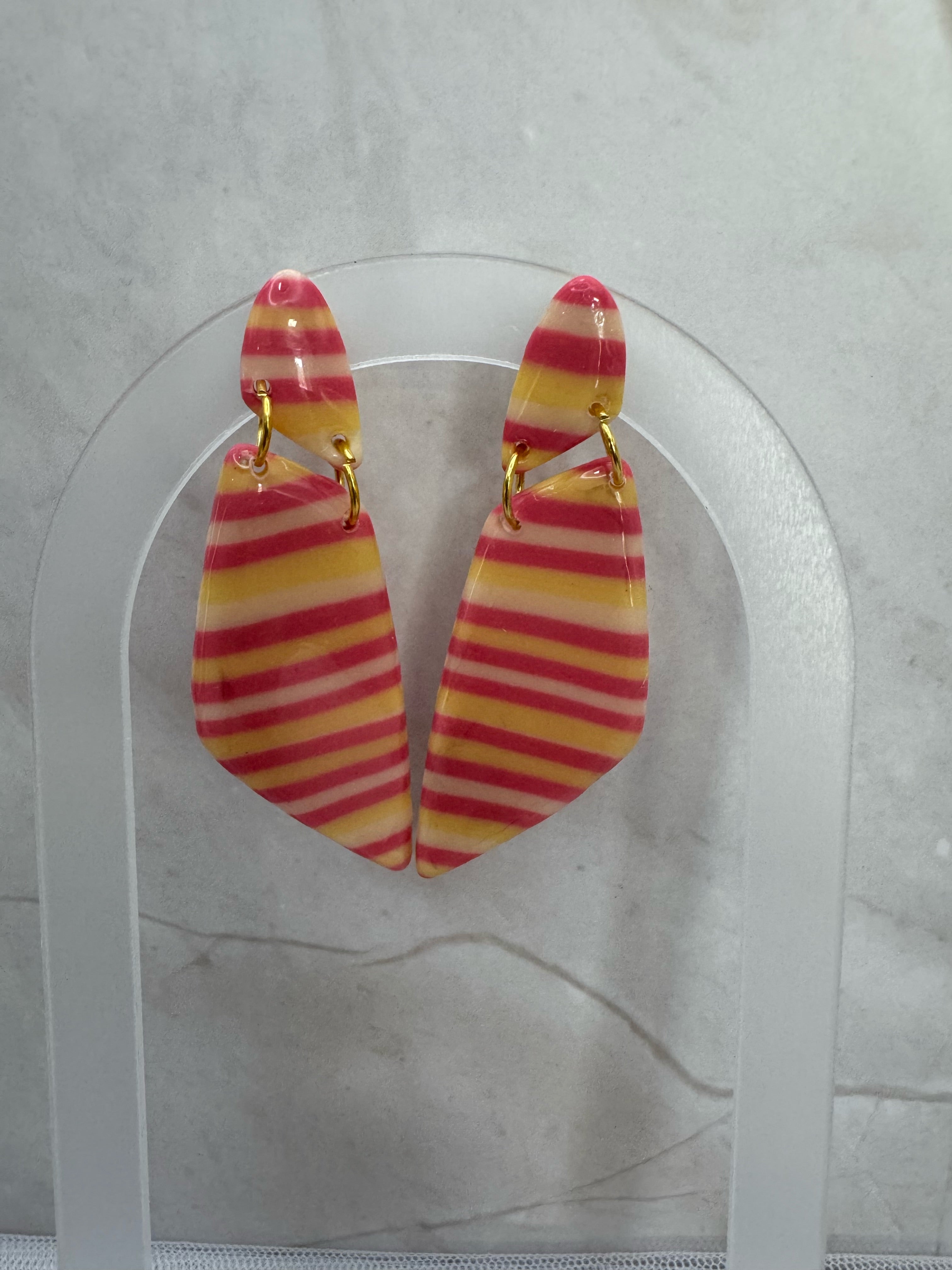 Candy Stripe Geometric Drop Earrings