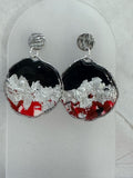 Crimson Foil Abstract Circle Earrings