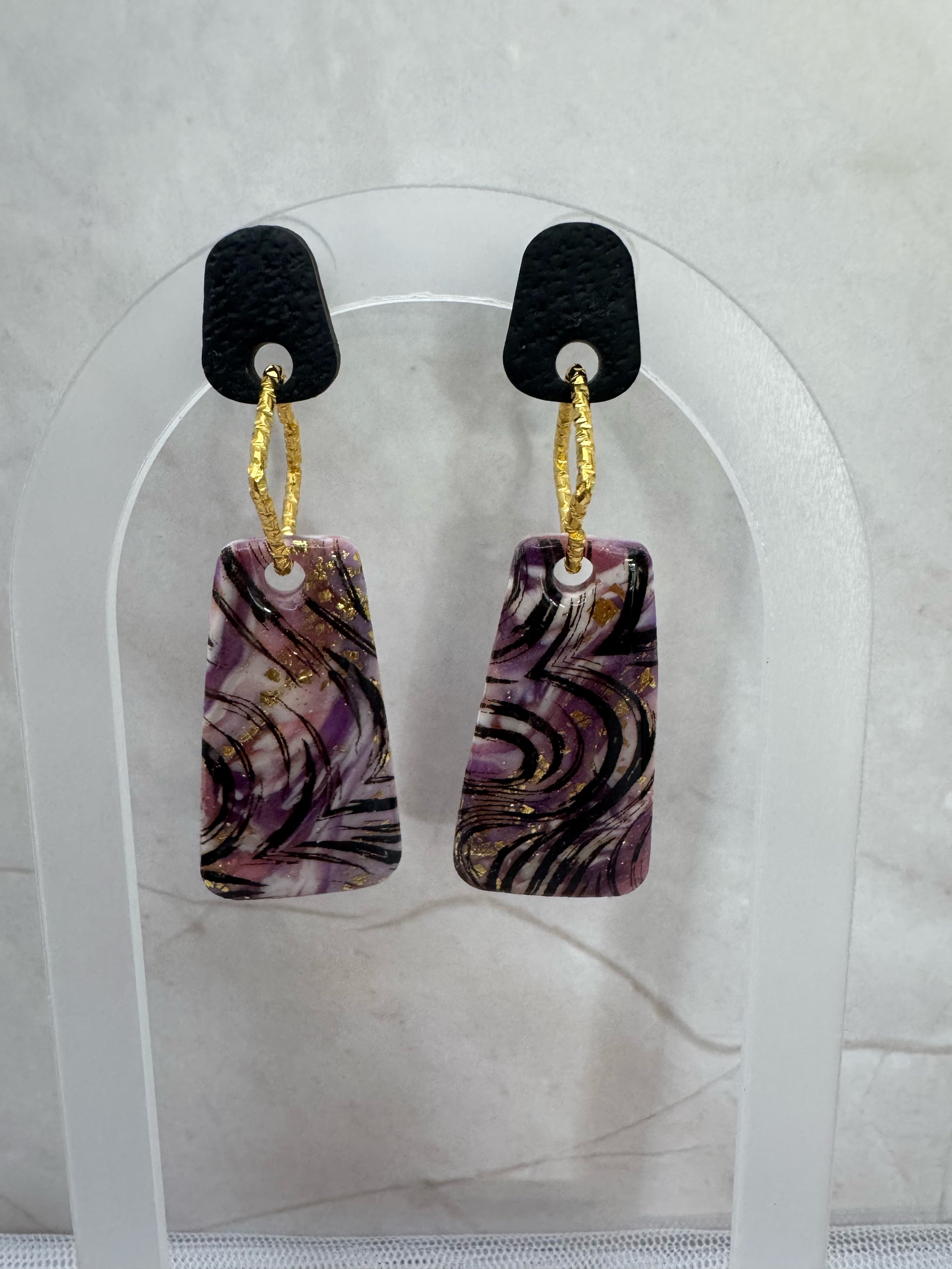 Violet Veil Marble Rectangle Earrings