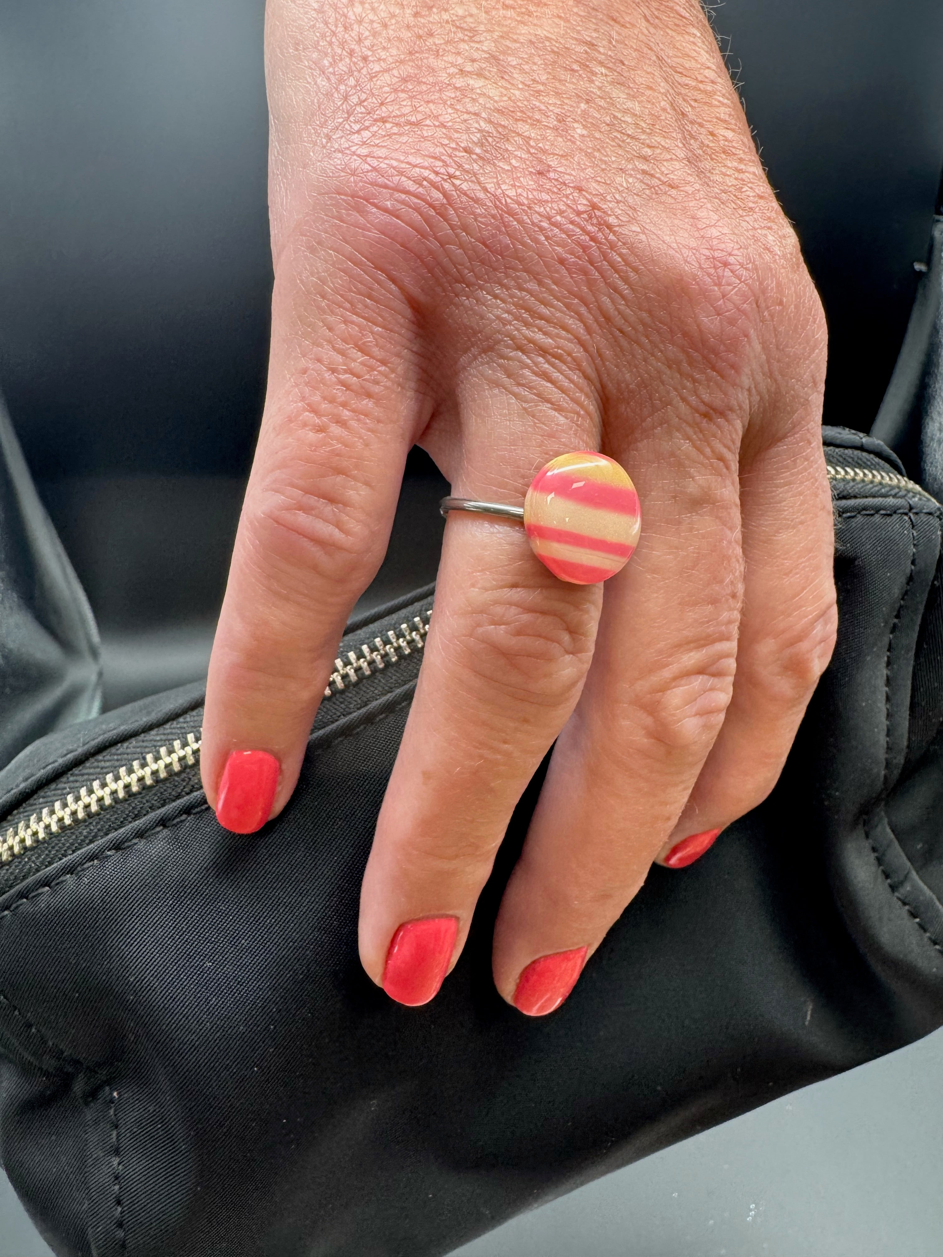 Coral Candy Stripe Ring