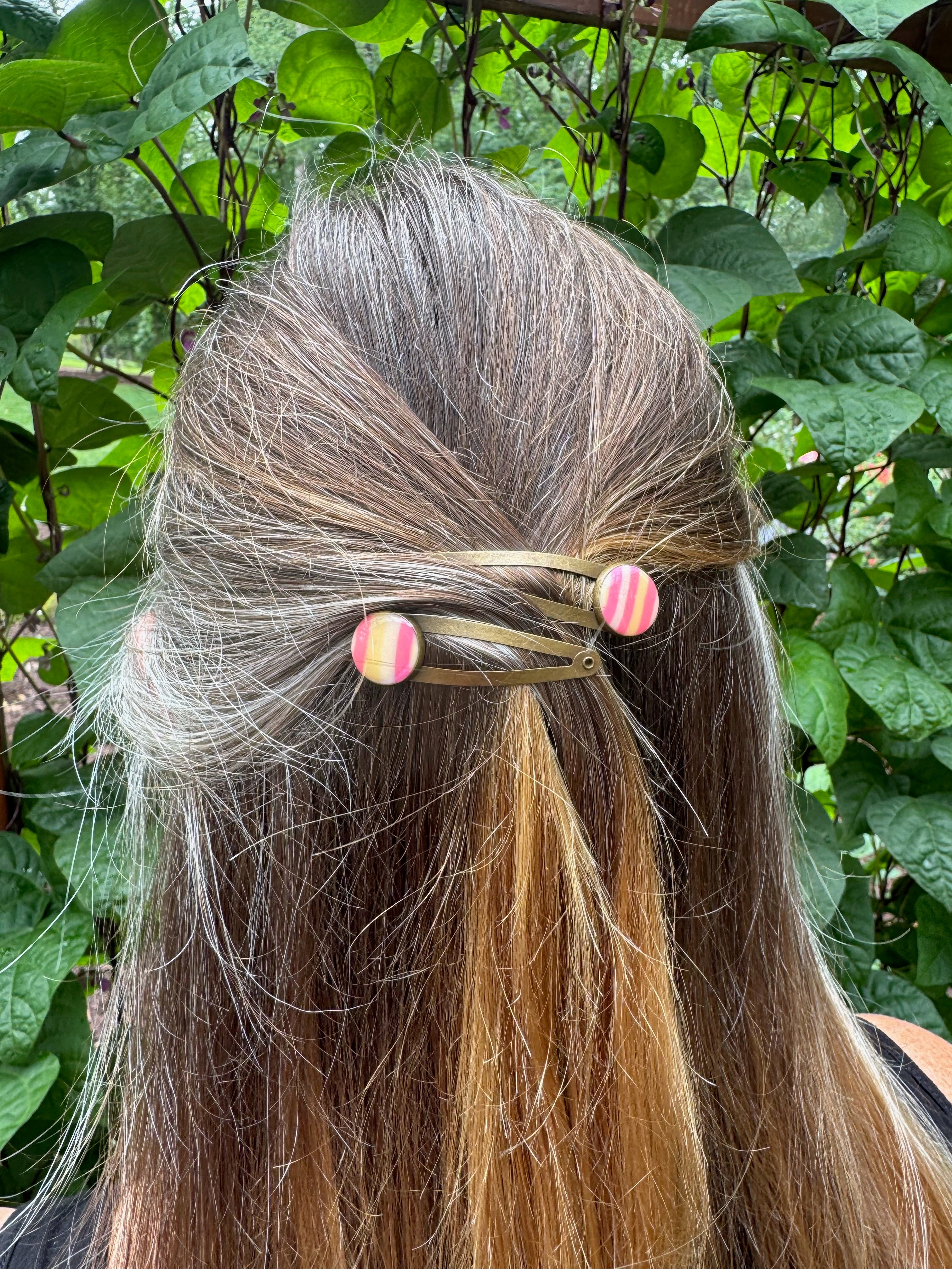 Coral Candy Stripe Hair Clip
