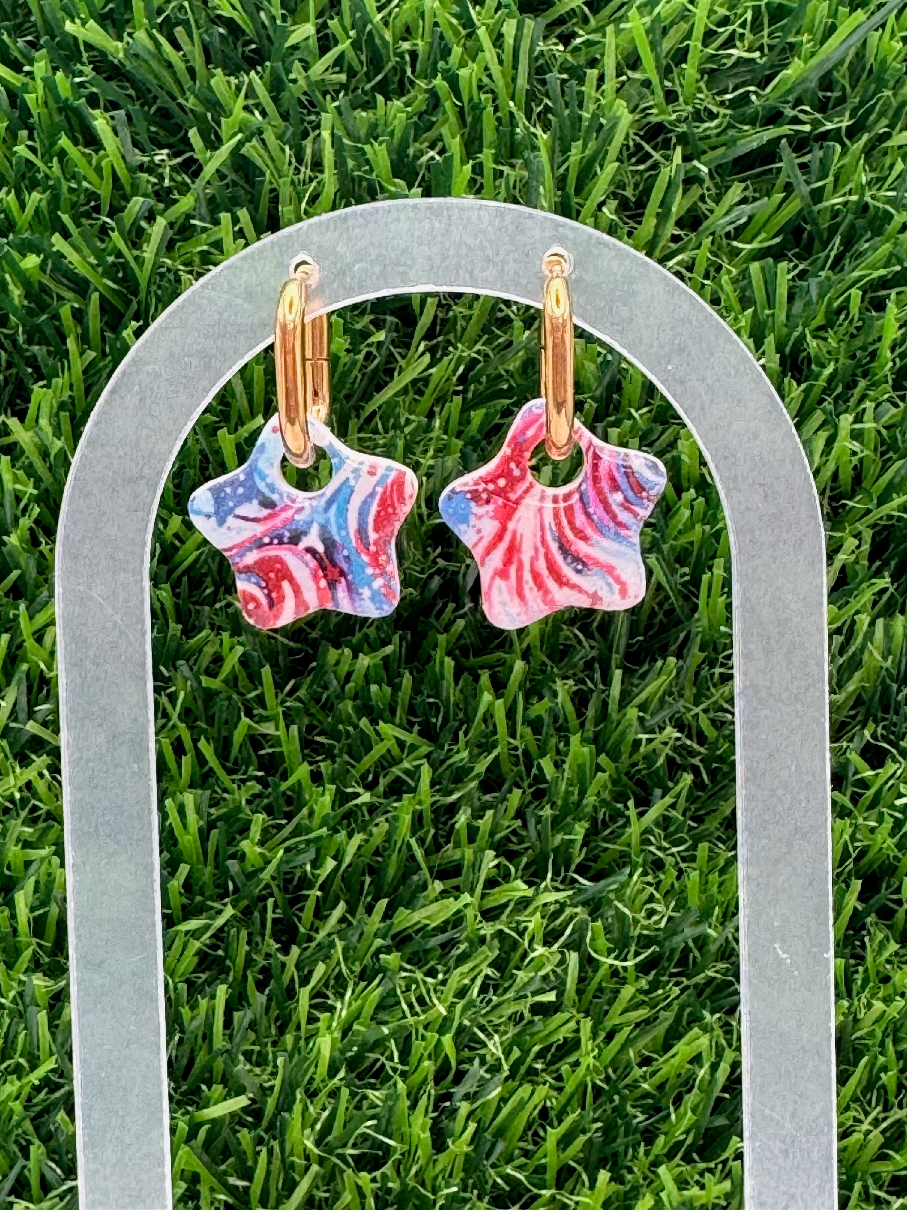 Patriotic Wavy Star Hoop Earrings